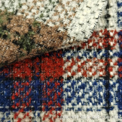 Woolen Boucle checked fabric with slub yarn